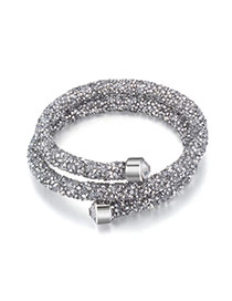 Personality Silver Color Metal Round Decorated Pure Color Simple Bracelet