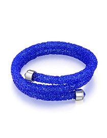 Personality Blue Metal Round Decorated Pure Color Simple Bracelet