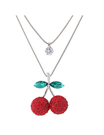 Sweet Red Cherry Shape Pendant Decorated Double Layer Necklace