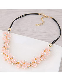 Sweet Light Pink Flower Weaving Decorated Simple Short Chain Necklace
