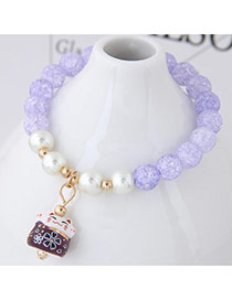 Sweet Light Purple Cat Shape Pendant Decorated Beads Bracelet