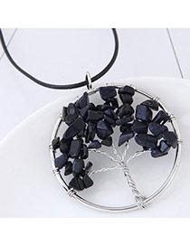 Fashion Dark Blue Irregular Shape Gemstone Decorated Tree Shape Simple Necklace