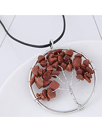 Fashion Coffee Irregular Shape Gemstone Decorated Tree Shape Simple Necklace
