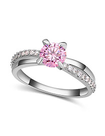 Fashion Pink Round Shape Diamond Decorated Hollow Out Design Ring