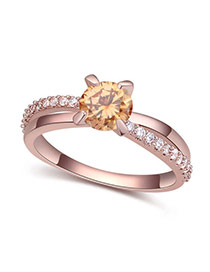 Fashion Champagne+rose Gold Round Shape Diamond Decorated Hollow Out Design Ring