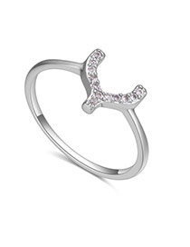 Fashion Silver Color Diamond Decorated U Shape Design Simple Ring