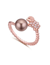 Fashion Rose Gold Pearl&diamond Decorated Lamb Shape Simple Earring