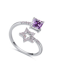 Fashion Purple Star&square Shape Diamond Decorated Opening Ring