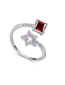 Fashion Garnet Star&square Shape Diamond Decorated Opening Ring