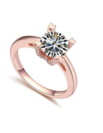 Fashion Rose Gold Big Round Shape Diamond Decorated Simple Ring