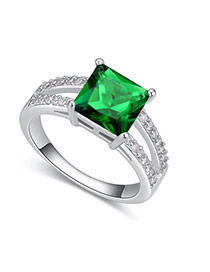 Fashion Green Square Shape Diamond Decorated Hollow Out Design Ring