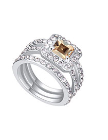 Fashion Gold Color Square Shape Diamond Decorated Hollow Out Design Ring