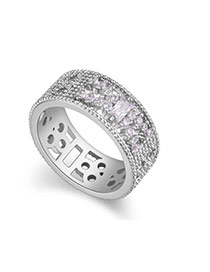 Fashion Silver Color Geometric Shape Diamond Decorated Hollow Out Design Ring