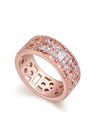 Fashion Rose Gold Geometric Shape Diamond Decorated Hollow Out Design Ring