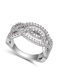 Fashion Silver Color Round Shape Diamond Decorated Hollow Out Design Ring