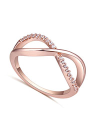 Fashion Rose Gold Diamond Decorated Cross Shape Design Simple Ring