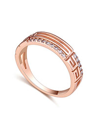 Fashion Rose Gold Diamond Decorated Hollow Out Design Simple Ring