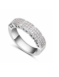 Fashion Silver Color Diamond Decorated Square Shape Design Simple Ring