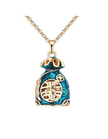 Fashion Champagne+blue Hollow Out Purse Pendant Decorated Color Matching Necklace