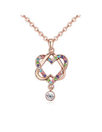 Fashion Multi-color Double Heart Shape Pendant Decorated Hollow Out Design Necklace