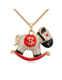 Fashion Champagne+red Round Shape Diamond Decorated Whirligig Shape Design Necklace