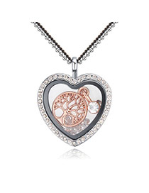 Fashion Rose Gold+white Tree&heart Shape Pendant Decorated Hollow Out Design Necklace