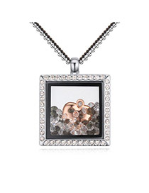 Fashion Rose Gold+white Heart Shape Pendant Decorated Square Shape Design Necklace