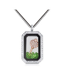 Fashion Multi-color Lock&square Shape Pendant Decorated Simple Necklace