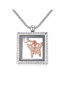 Fashion Rose Gold+white Butterfly&square Shape Pendant Decorated Simple Necklace