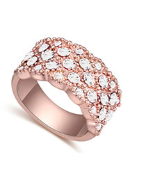 Fashion Rose Gold+white Big Round Diamond Decorated Color Matching Design Ring