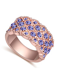Fashion Rose Gold+purple Big Round Diamond Decorated Color Matching Design Ring