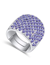 Fashion Purple Big Round Diamond Decorated Color Matching Design Ring