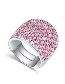 Fashion Plum Red Big Round Diamond Decorated Color Matching Design Ring