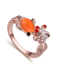 Fashion Rose Gold+orange Oval Shape Diamond Decorated Goldfish Shape Design Ring