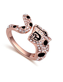 Fashion Rose Gold+black Round Diamond Decorated Snake Shape Simple Ring