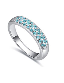 Fashion Sea Blue Round Diamond Decorated Color Matching Design Ring