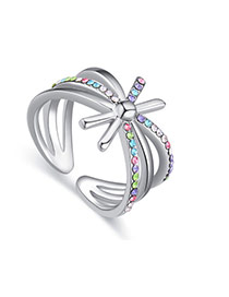 Fashion Multi-color Diamond Decorated Hollow Out Design Simple Ring