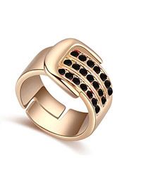 Fashion Black Diamond Decorated Buckle Shape Design Ring
