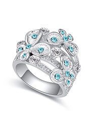 Fashion Sea Blue Flower Decorated Hollow Out Design Simple Ring