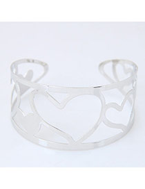 Bohemia Silver Color Heart Shape Decorated Simple Hollow Out Opening Bracelet