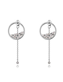 Fashion Silver Color Round Shape Diamond Decorated Simple Pure Color Earrings