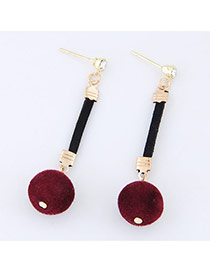 Elegant Red Fuzzy Ball Pendant Decorated Simple Long Earrings