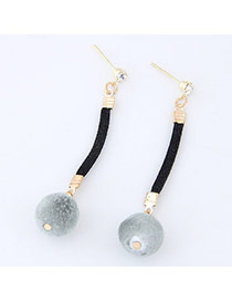 Elegant Gray Fuzzy Ball Pendant Decorated Simple Long Earrings