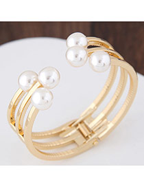 Fashion Gold Color Pearls Decorated Multi-layer Pure Color Opening Bracelet