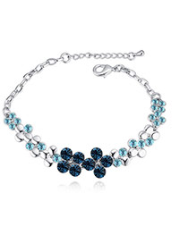 Fashion Dark Blue Round Shape Diamond Decorated Flower Shape Pure Color Bracelet