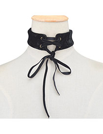 Exaggerated Black Bowknot Weaving Decorated Pure Color Chocker