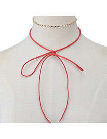 Elegant Claret-red Bowknot Pendant Decorated Doule Layer Chocker