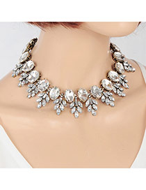 Elegant Silver Color Oval Diamond&leaf Shape Decorated Simple Chocker
