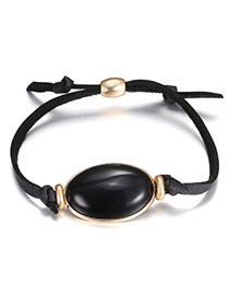 Fashion Black Oval Shape Diamond Decorated Adjustable Bracelet