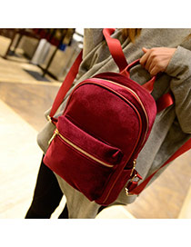 Fashion Claret Red Pure Color Decorated Sqaure Shape Design Mini Backpack